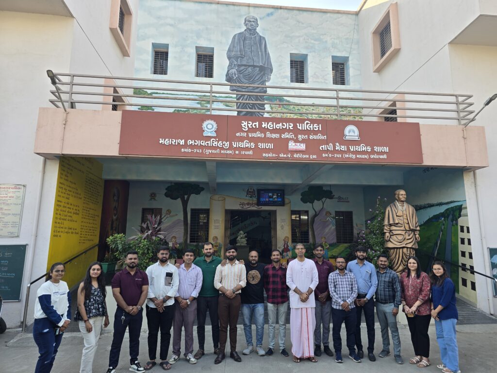 The Flame Solren team outside a Surat Municipal Corporation primary school