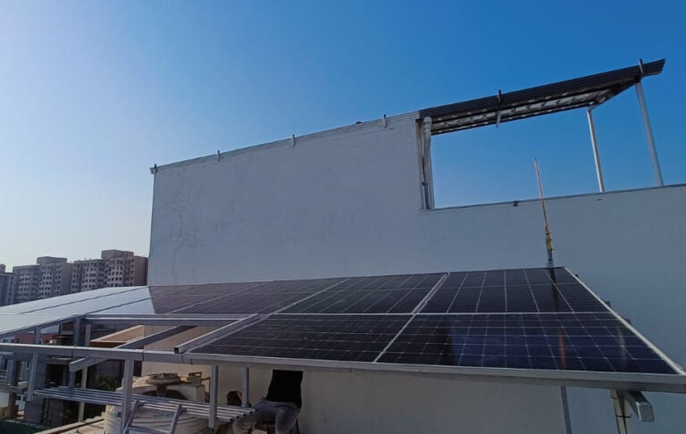 4.44 kWp rooftop solar array on a home in Amroli, Surat